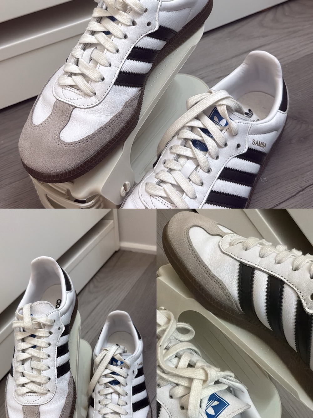 adidas Samba Sneakers in White, Black and Gray Suede Accent